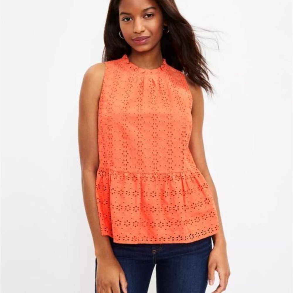 Loft Petite Eyelet Peplum Halter Shell